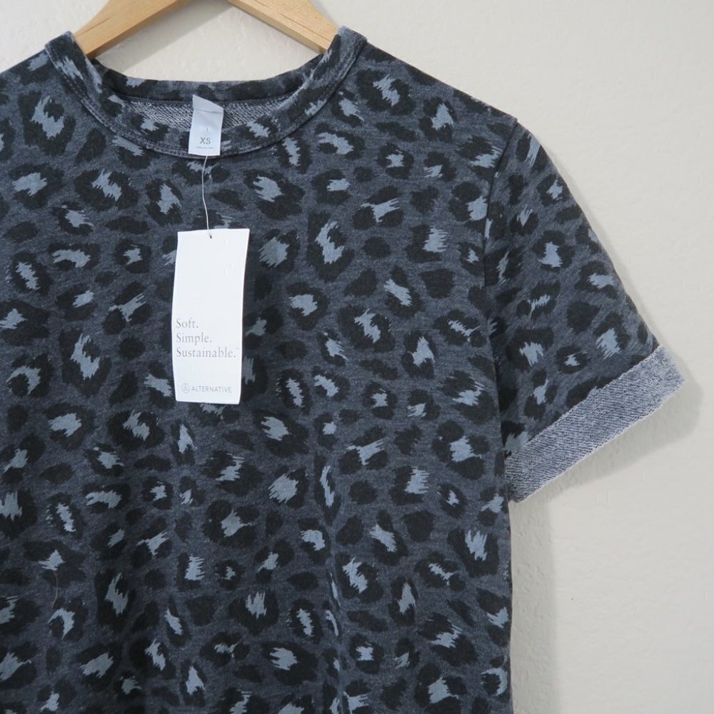 Alternative Apparel Dark Grey Leopard Dress Short Sleeve T-shirt Dress NEW - Picture 3 of 7